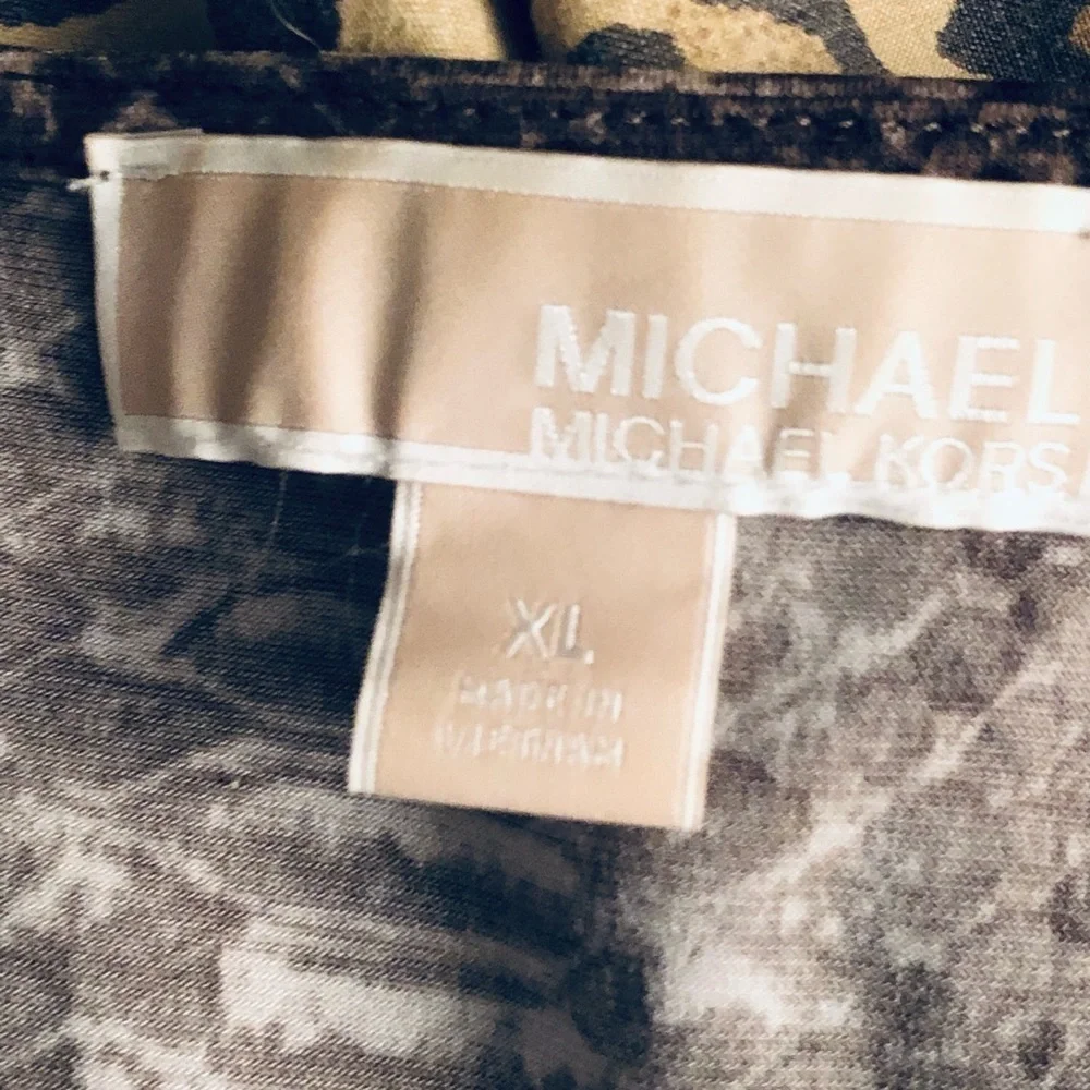 Micheal Kors size XL tan serpent print top ,year round alone or under jacket
